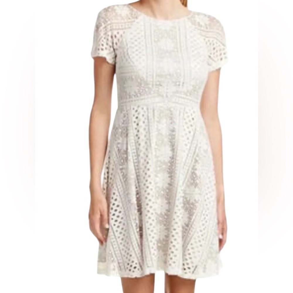 Adrianna Papell Lace Dress Fit and Flare Cream Event 16W